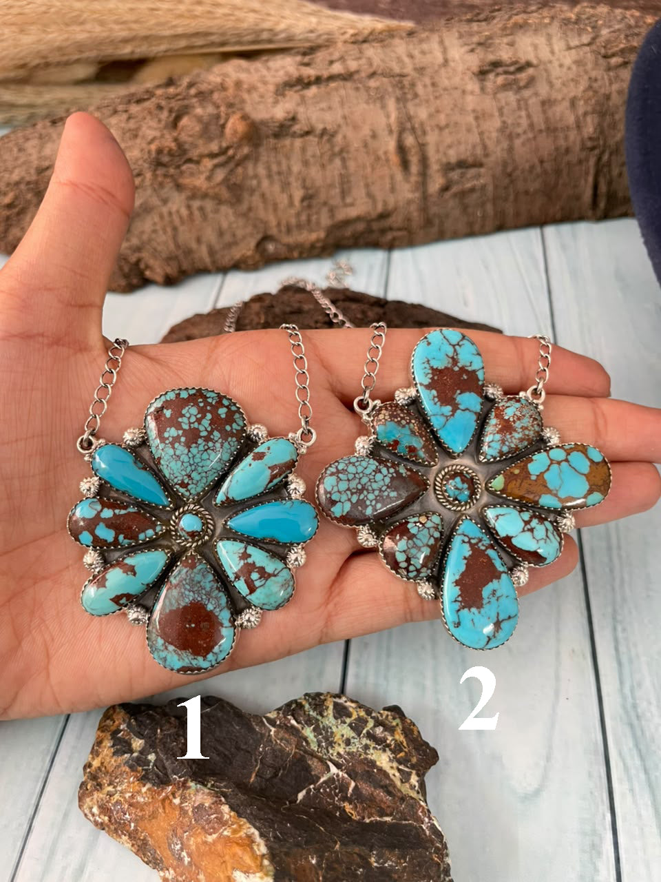 Handmade Sterling Silver Egyptian Turquoise Collection: Necklace Signed Nizhoni