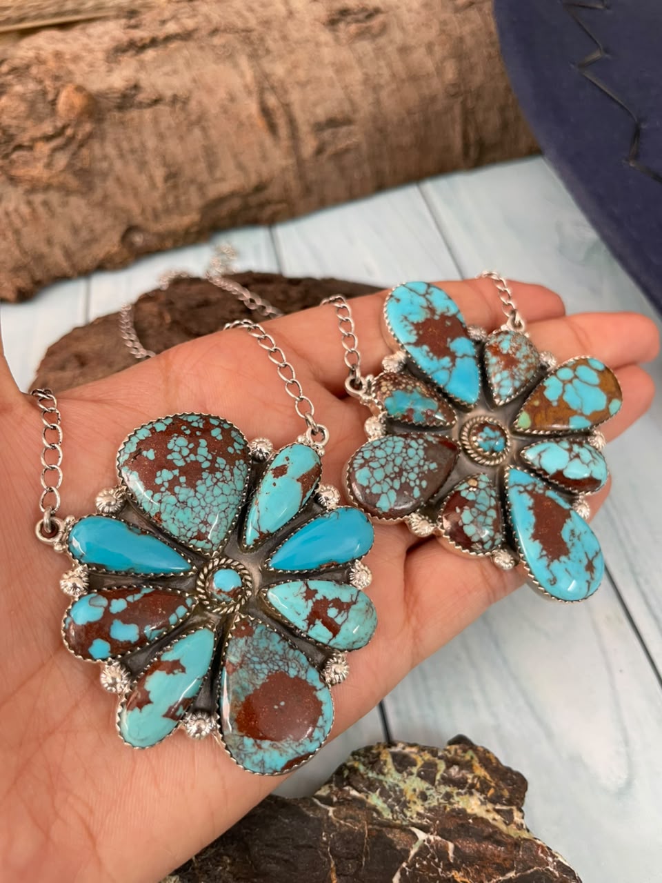 Handmade Sterling Silver Egyptian Turquoise Collection: Necklace Signed Nizhoni