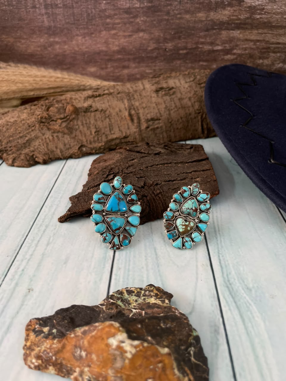 Handmade Sterling Silver Egyptian Turquoise Collection: Adjustable Ring Signed Nizhoni
