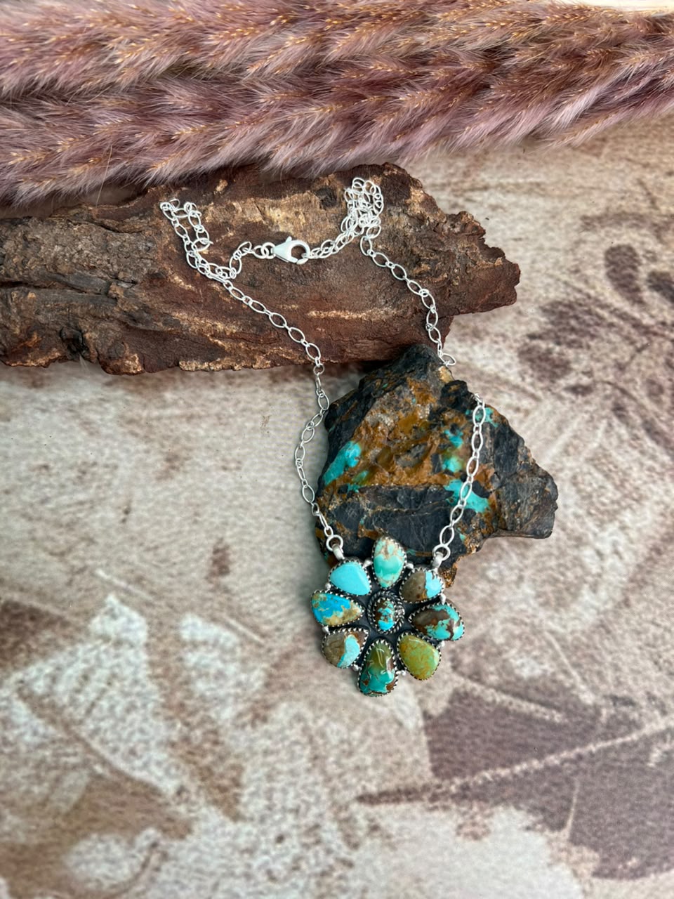 Handmade Sterling Silver Royston Turquoise Necklace Signed Nizhoni