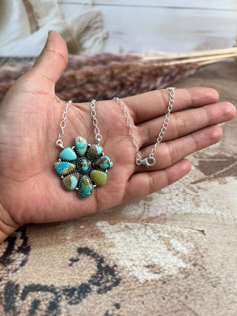 Handmade Sterling Silver Royston Turquoise Necklace Signed Nizhoni
