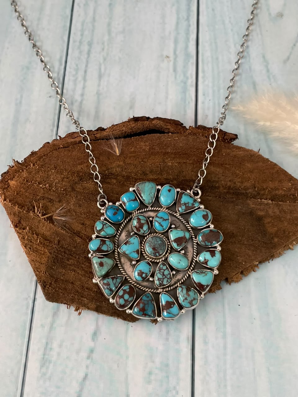 Handmade Sterling Silver Egyptian Turquoise Collection: Necklace Signed Nizhoni