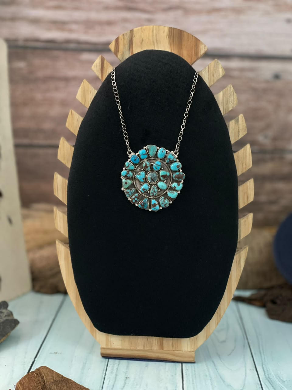 Handmade Sterling Silver Egyptian Turquoise Collection: Necklace Signed Nizhoni