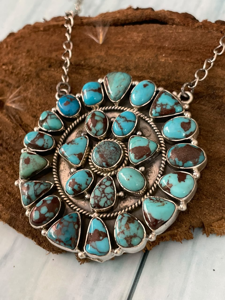 Handmade Sterling Silver Egyptian Turquoise Collection: Necklace Signed Nizhoni