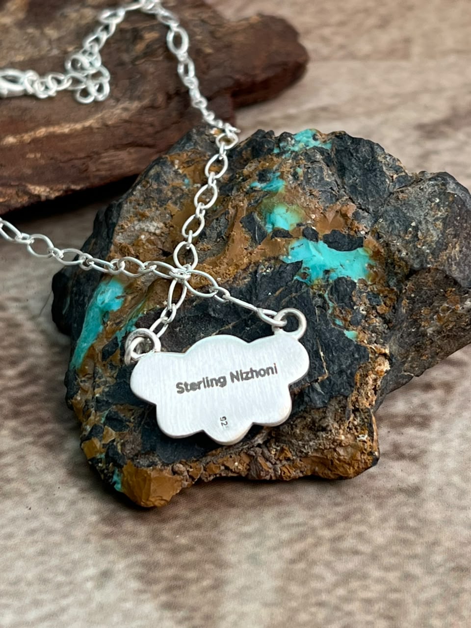 Handmade Sterling Silver Kingman Turquoise with White Buffalo Necklace Signed Nizhoni