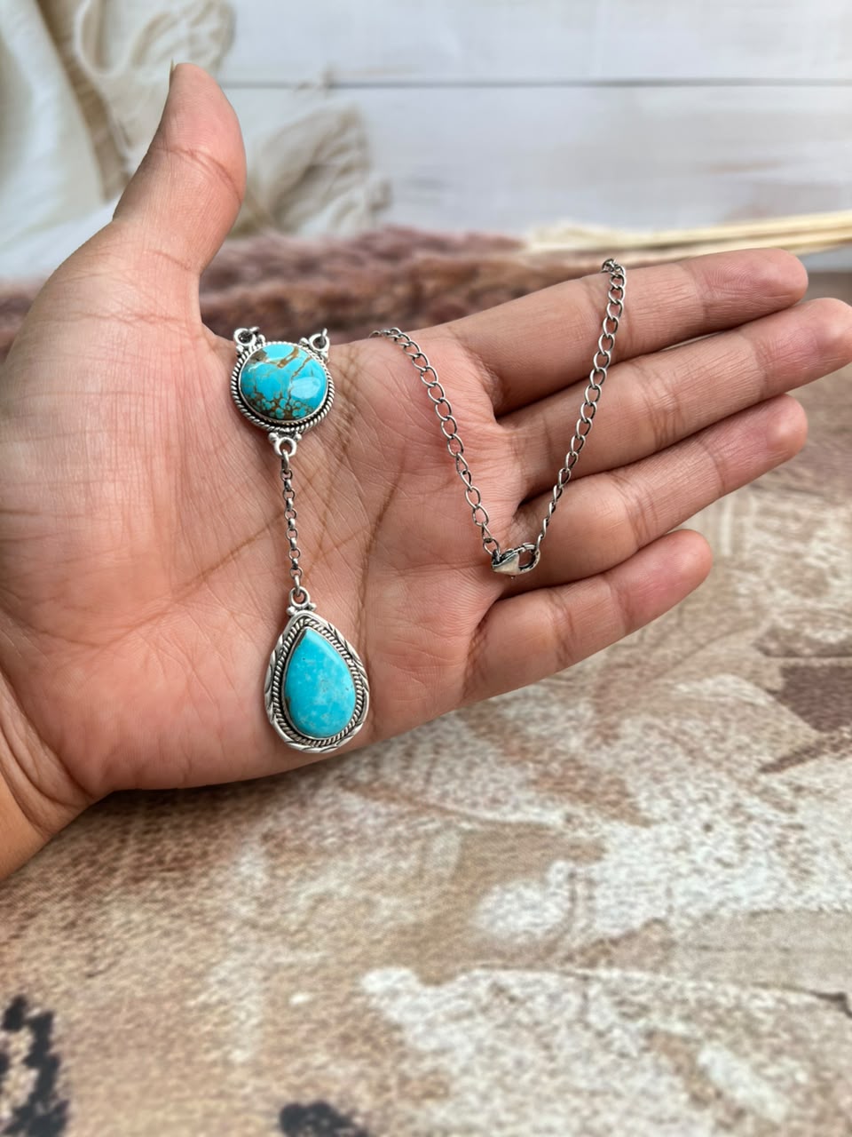 Handmade Sterling Silver Number 8 Turquoise Necklace Signed Nizhoni