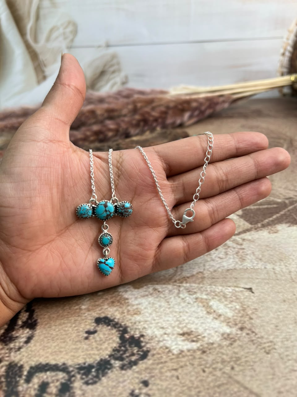 Handmade Sterling Silver Egyptian Turquoise Collection: Necklace Signed Nizhoni