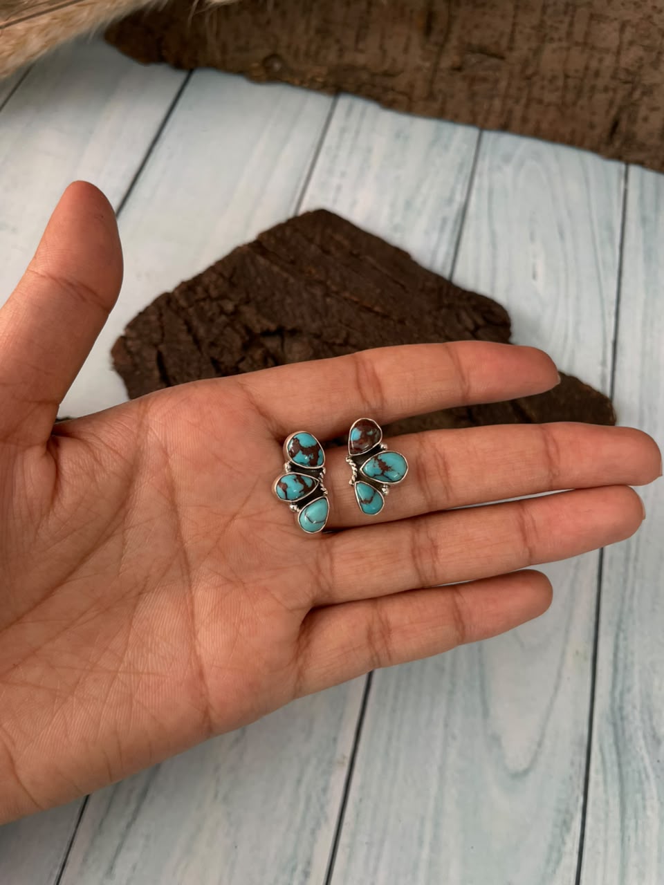 Handmade Sterling Silver Egyptian Turquoise Collection: Post Studs Earrings Signed Nizhoni
