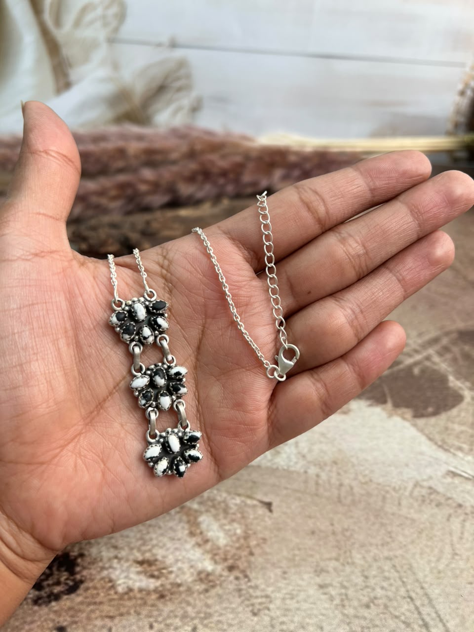 Handmade Sterling Silver White Buffalo Necklace Signed Nizhoni