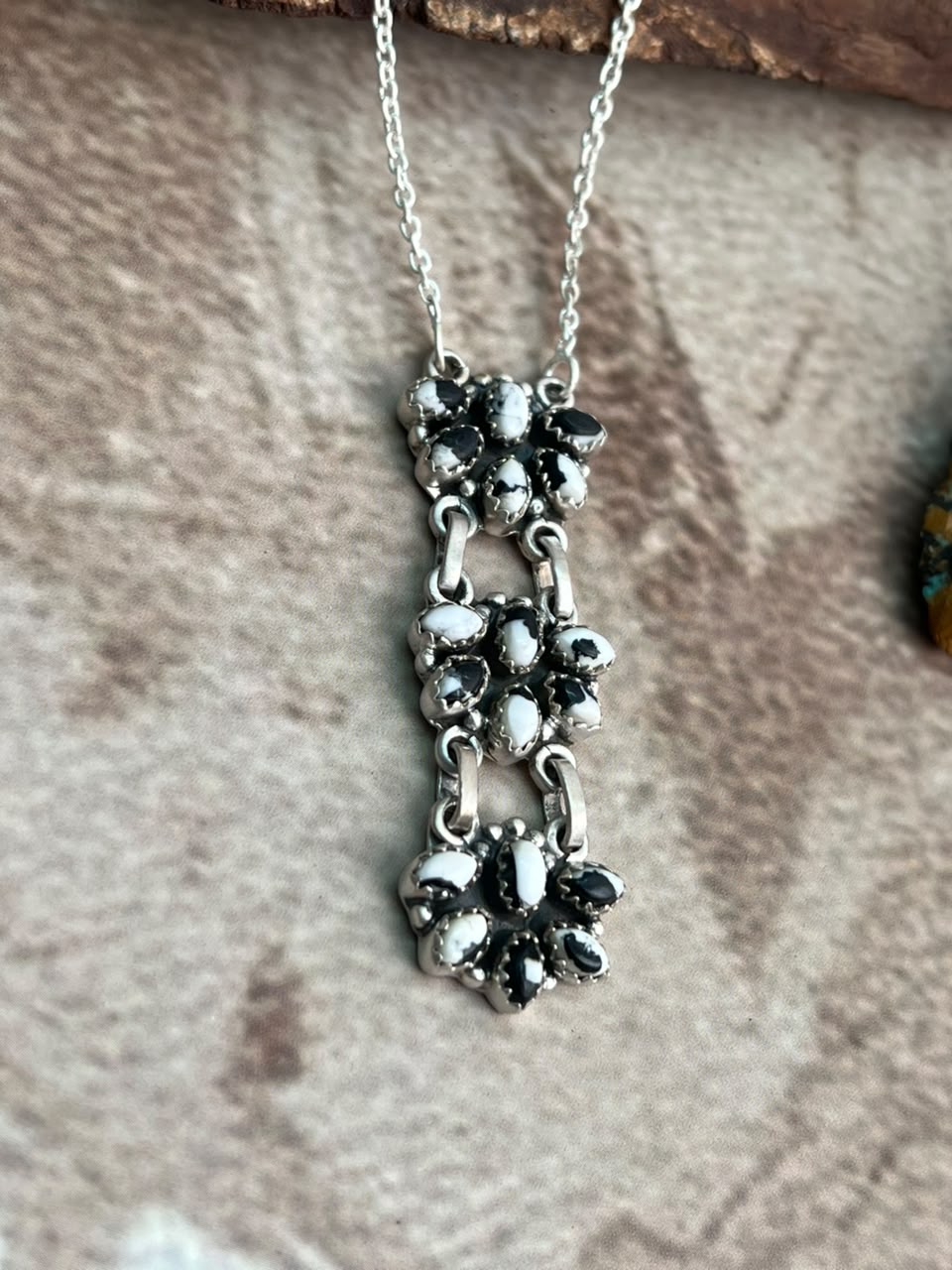 Handmade Sterling Silver White Buffalo Necklace Signed Nizhoni