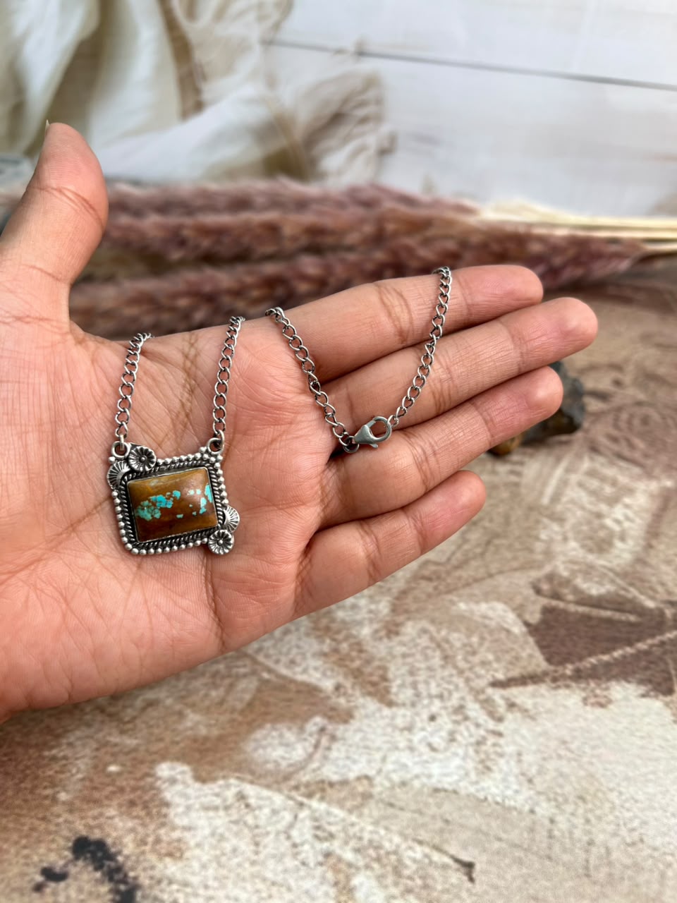 Handmade Sterling Silver Royston Turquoise Necklace Signed Nizhoni (3)