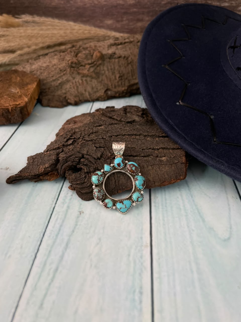 Handmade Sterling Silver Egyptian Turquoise Collection: Pendant Signed Nizhoni