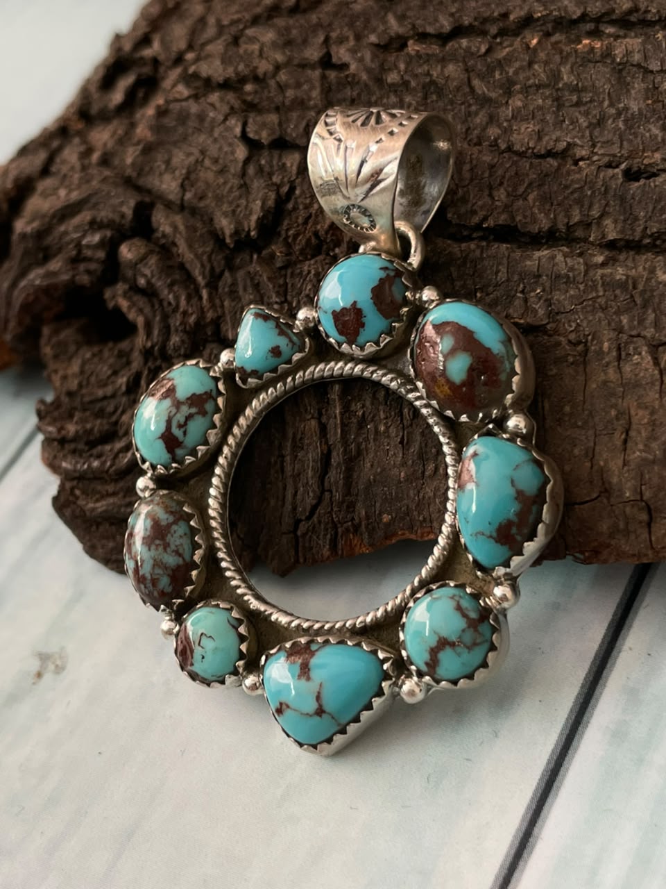 Handmade Sterling Silver Egyptian Turquoise Collection: Pendant Signed Nizhoni