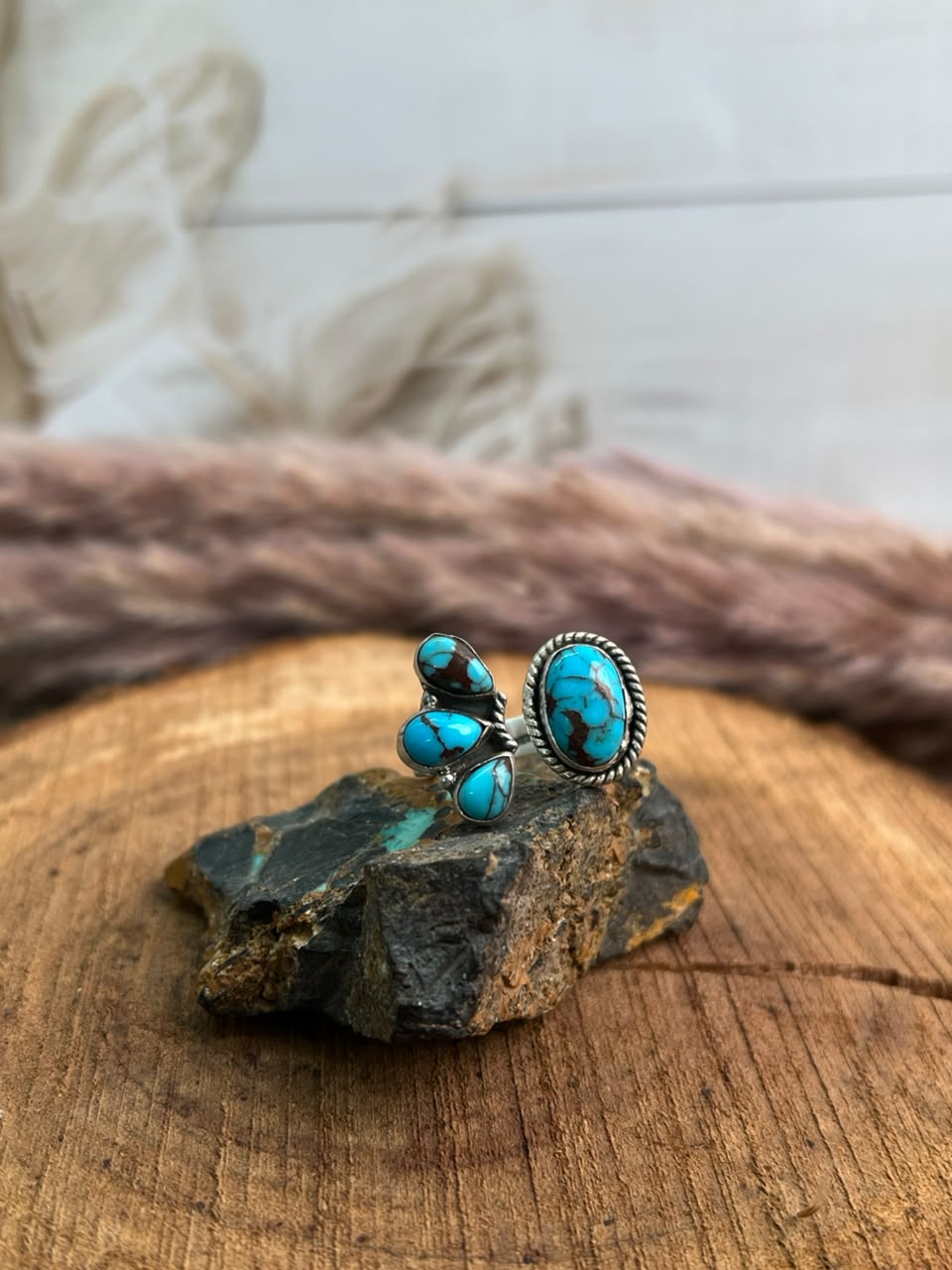 Handmade Sterling Silver Egyptian Turquoise Collection: Adjustable Ring Signed Nizhoni