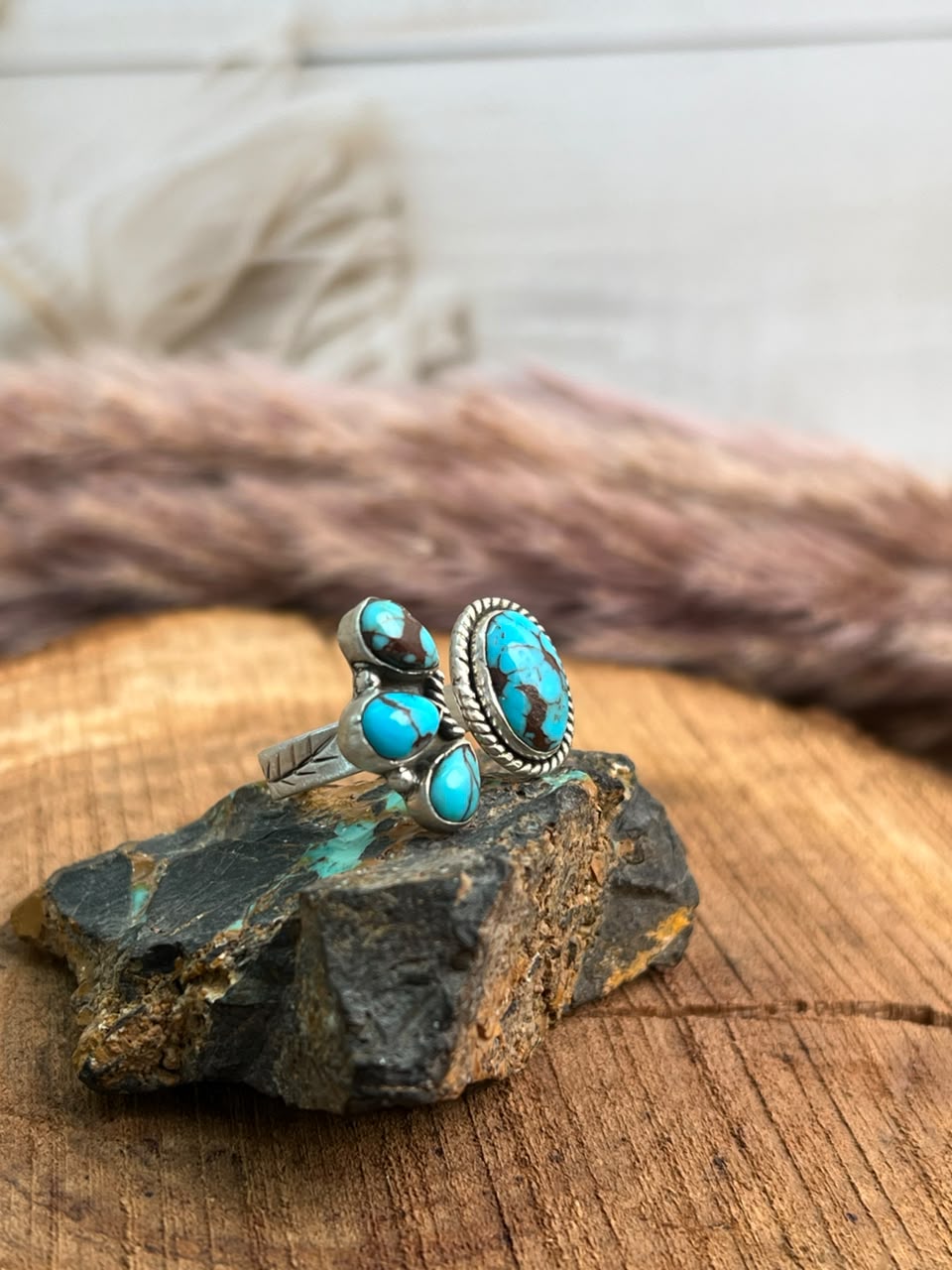 Handmade Sterling Silver Egyptian Turquoise Collection: Adjustable Ring Signed Nizhoni