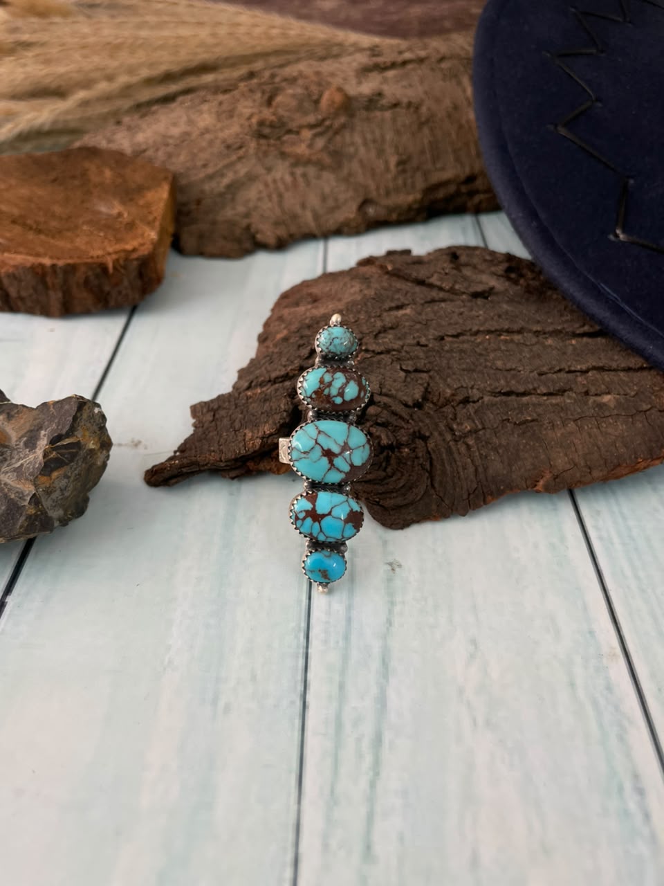 Handmade Sterling Silver Egyptian Turquoise Collection: Adjustable Ring Signed Nizhoni