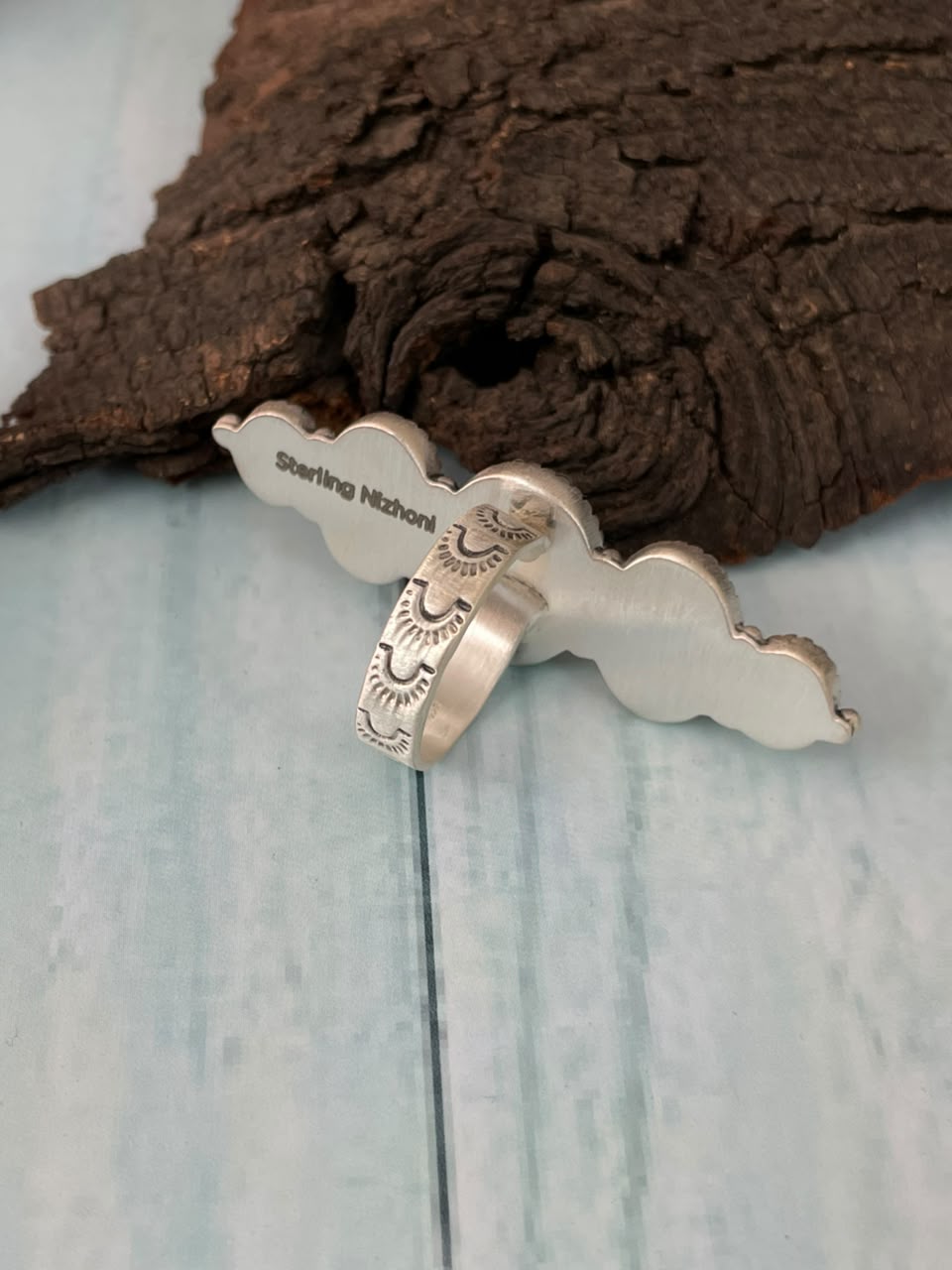 Handmade Sterling Silver Egyptian Turquoise Collection: Adjustable Ring Signed Nizhoni
