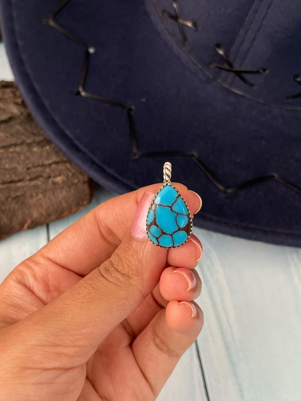 Handmade Sterling Silver Egyptian Turquoise Collection: Hat Pin Signed Nizhoni