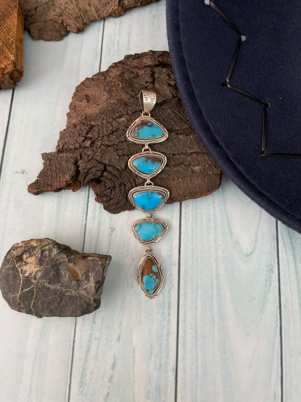 Handmade Sterling Silver Egyptian Turquoise Collection: Pendant Signed Nizhoni