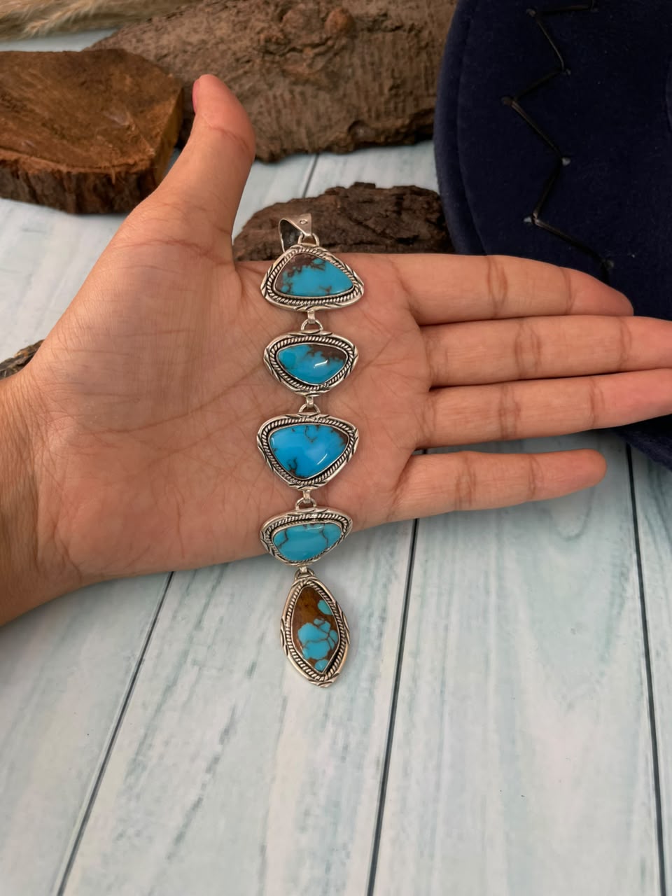 Handmade Sterling Silver Egyptian Turquoise Collection: Pendant Signed Nizhoni