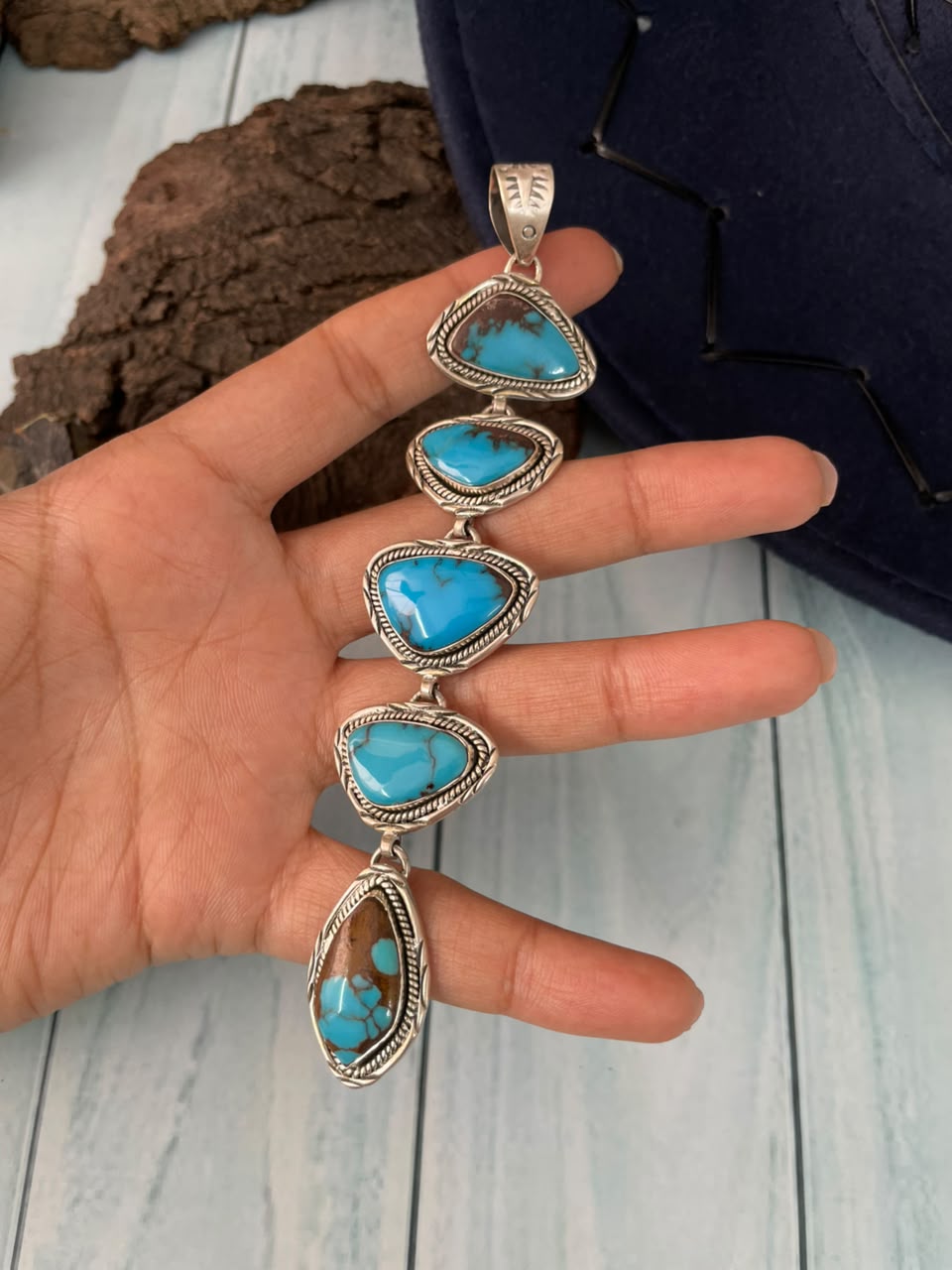 Handmade Sterling Silver Egyptian Turquoise Collection: Pendant Signed Nizhoni