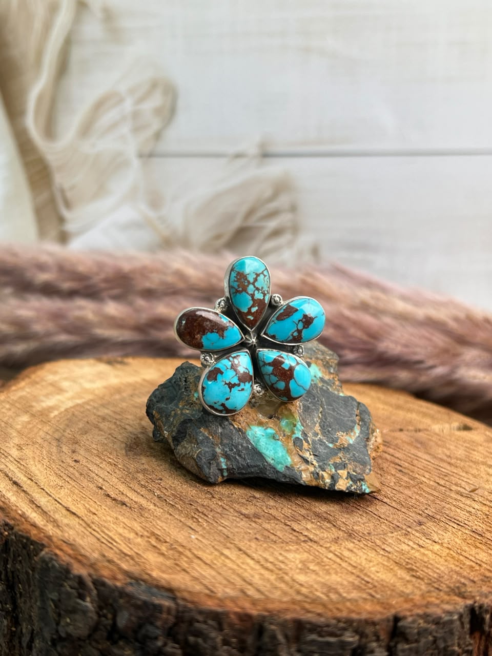 Handmade Sterling Silver Egyptian Turquoise Collection: Adjustable Ring Signed Nizhoni