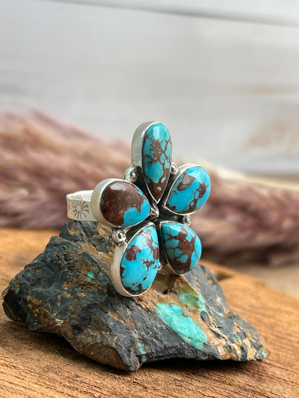 Handmade Sterling Silver Egyptian Turquoise Collection: Adjustable Ring Signed Nizhoni