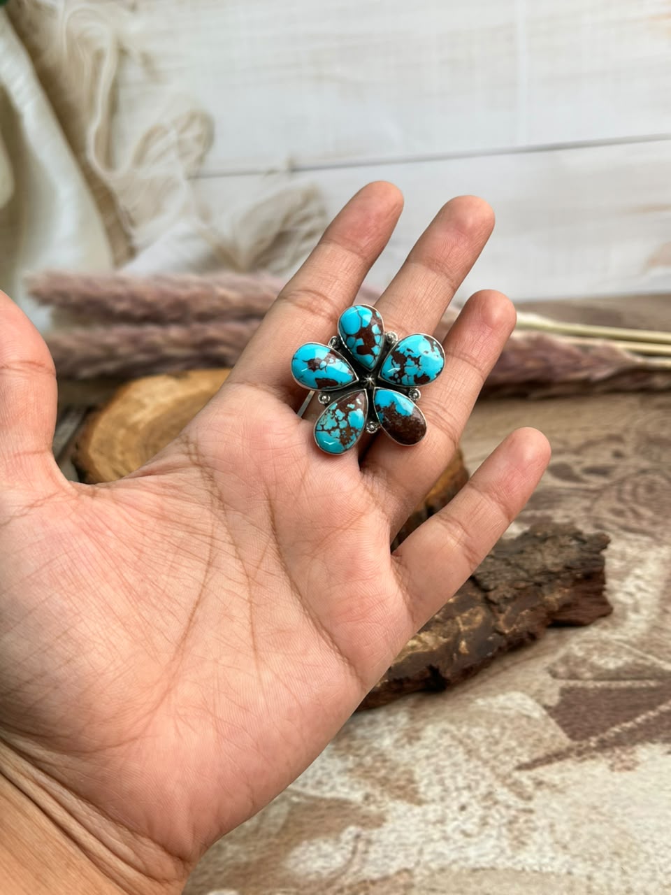 Handmade Sterling Silver Egyptian Turquoise Collection: Adjustable Ring Signed Nizhoni