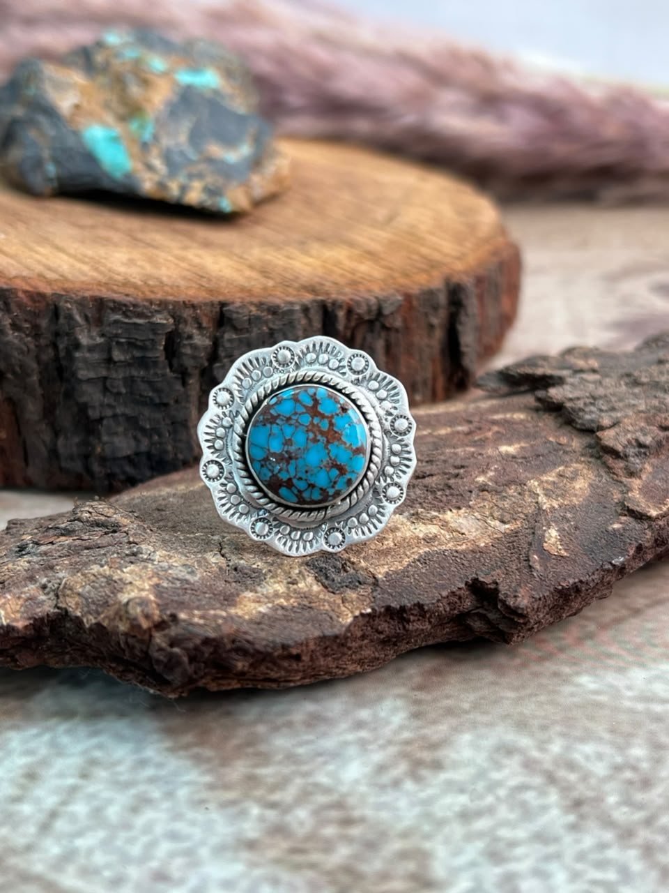 Handmade Sterling Silver Egyptian Turquoise Collection: Adjustable Ring Signed Nizhoni