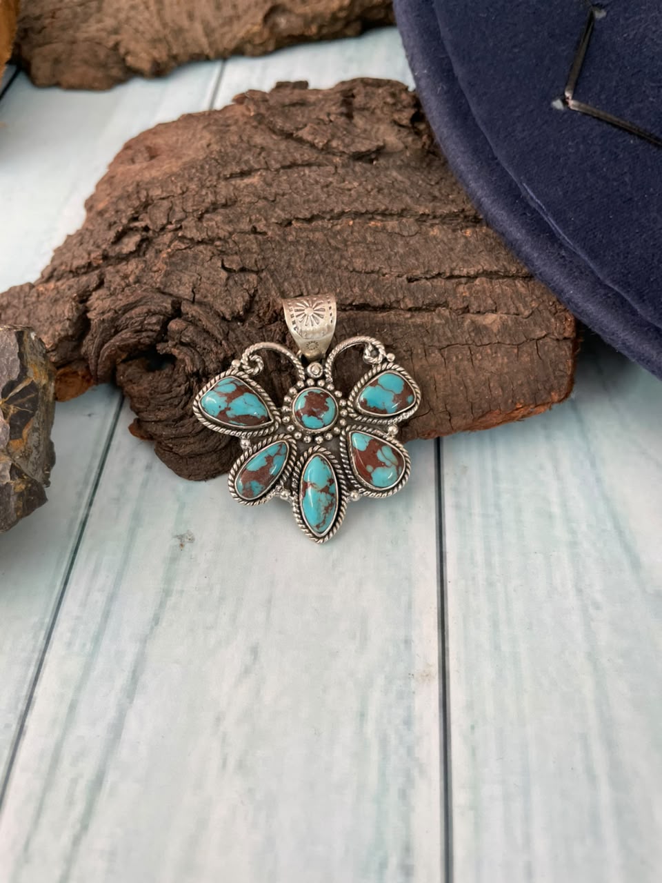 Handmade Sterling Silver Egyptian Turquoise Collection: Pendant Signed Nizhoni