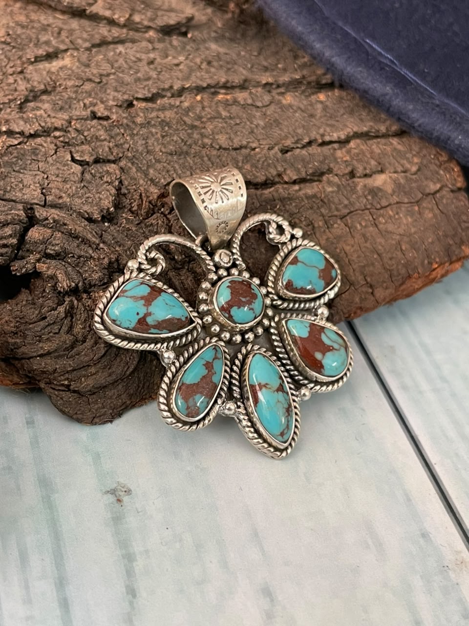 Handmade Sterling Silver Egyptian Turquoise Collection: Pendant Signed Nizhoni