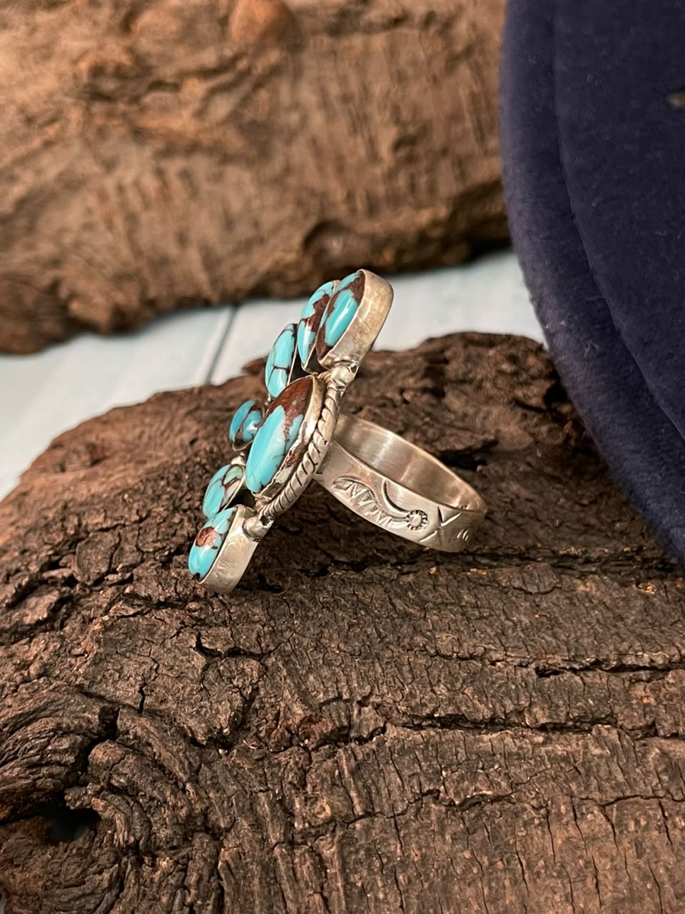 Handmade Sterling Silver Egyptian Turquoise Collection: Adjustable Ring Signed Nizhoni