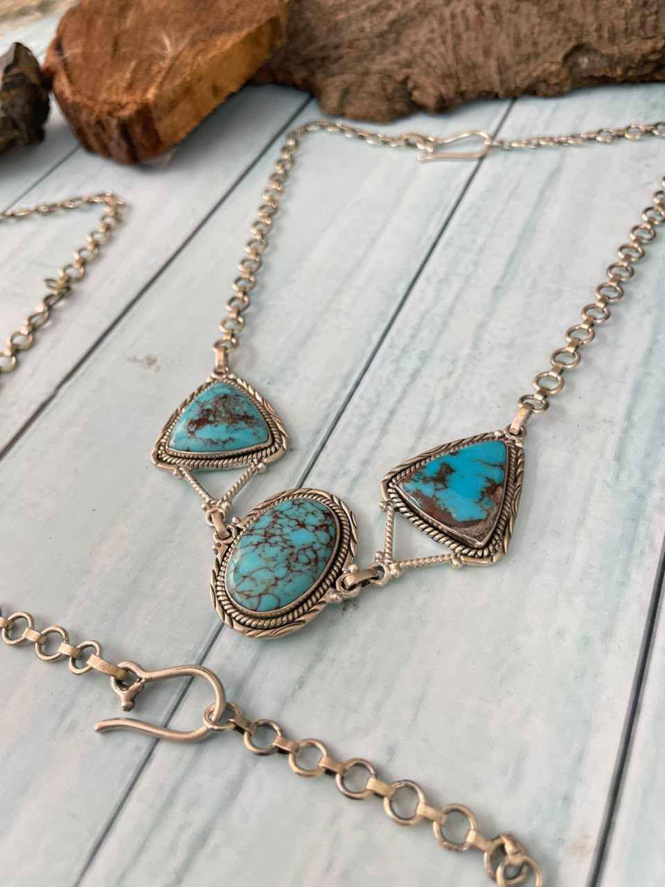 Handmade Sterling Silver Egyptian Turquoise Collection: Choker Necklace Signed Nizhoni