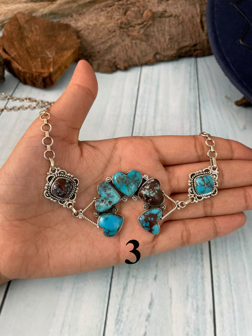 Handmade Sterling Silver Egyptian Turquoise Collection: Choker Necklace Signed Nizhoni