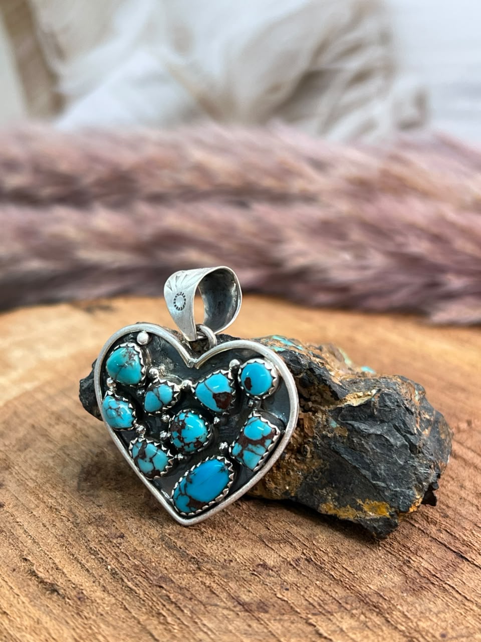 Handmade Sterling Silver Egyptian Turquoise Collection: Pendant Signed Nizhoni