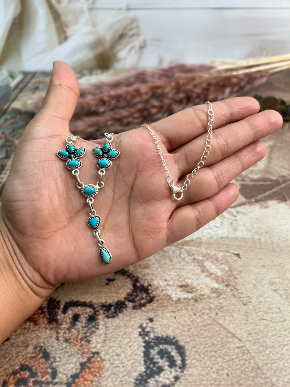 Handmade Sterling Silver Kingman Turquoise Necklace Signed Nizhoni