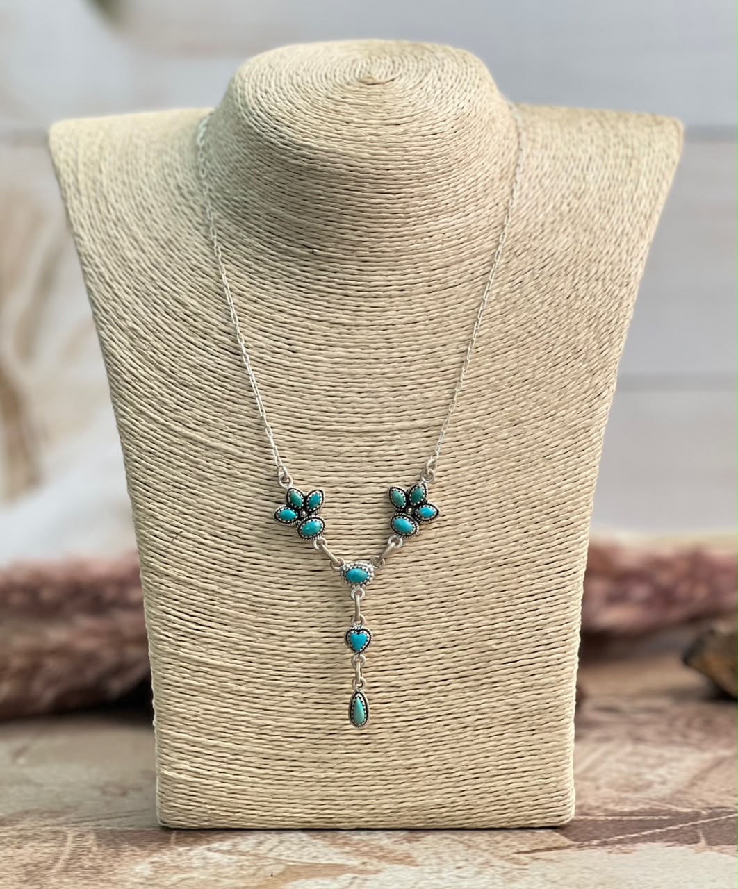 Handmade Sterling Silver Kingman Turquoise Necklace Signed Nizhoni