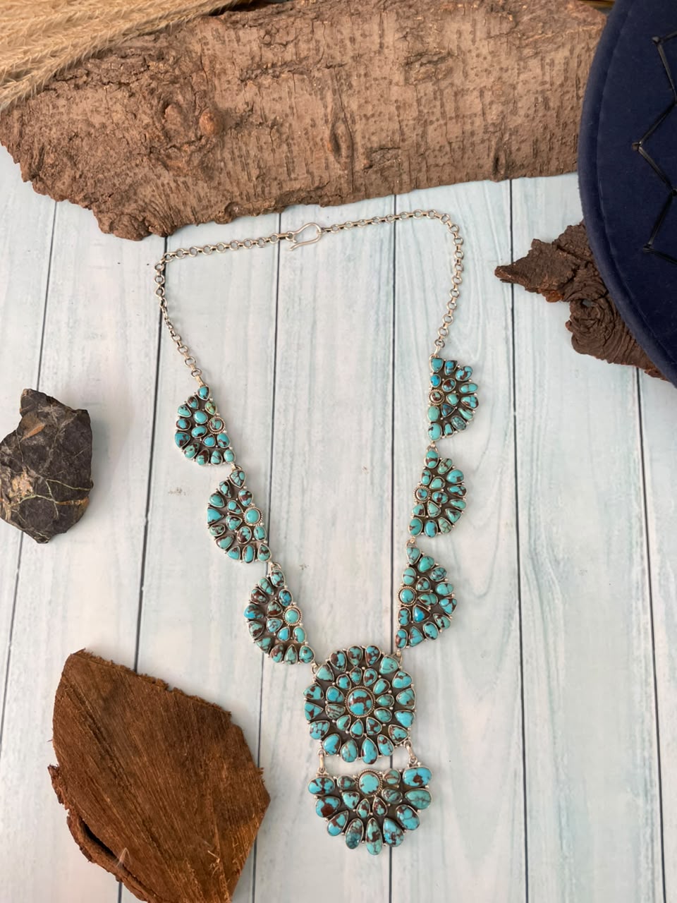 Handmade Sterling Silver Egyptian Turquoise Collection: Necklace Signed Nizhoni