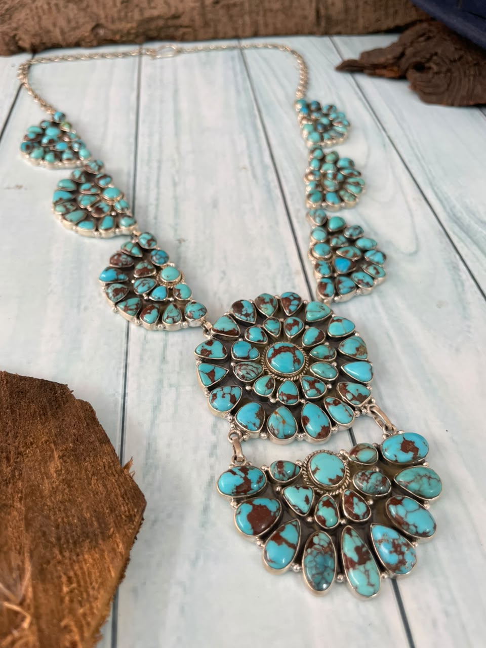 Handmade Sterling Silver Egyptian Turquoise Collection: Necklace Signed Nizhoni