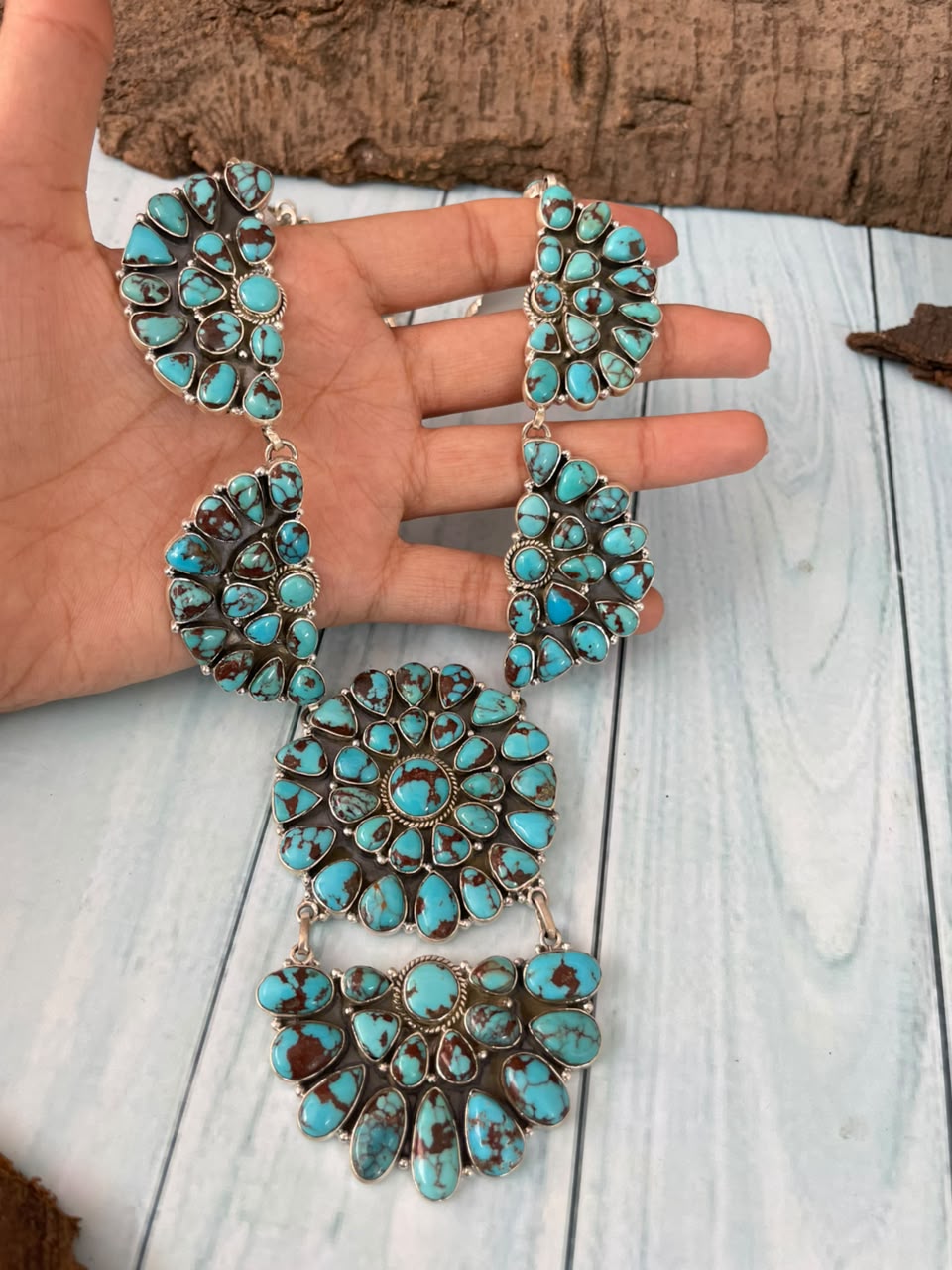 Handmade Sterling Silver Egyptian Turquoise Collection: Necklace Signed Nizhoni