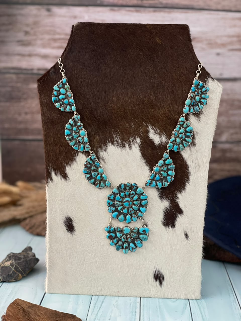 Handmade Sterling Silver Egyptian Turquoise Collection: Necklace Signed Nizhoni