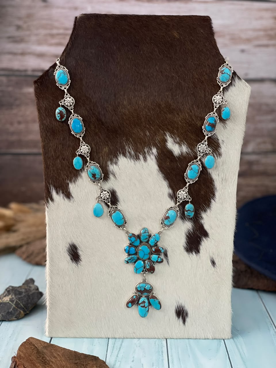 Handmade Sterling Silver Egyptian Turquoise Collection: Necklace Signed Nizhoni
