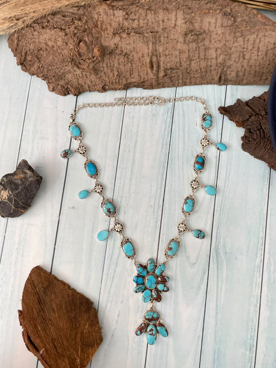 Handmade Sterling Silver Egyptian Turquoise Collection: Necklace Signed Nizhoni