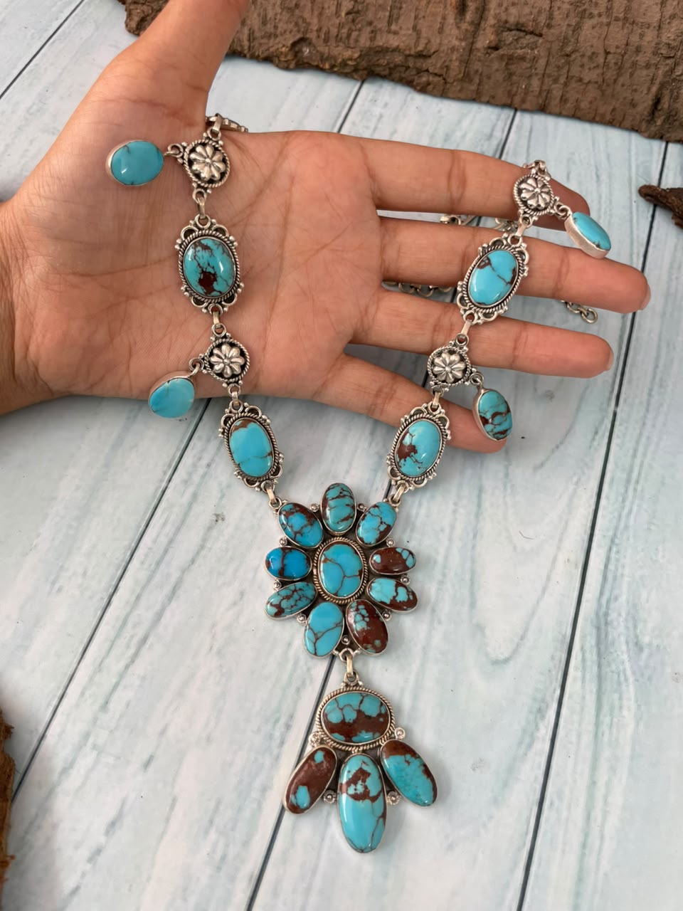 Handmade Sterling Silver Egyptian Turquoise Collection: Necklace Signed Nizhoni