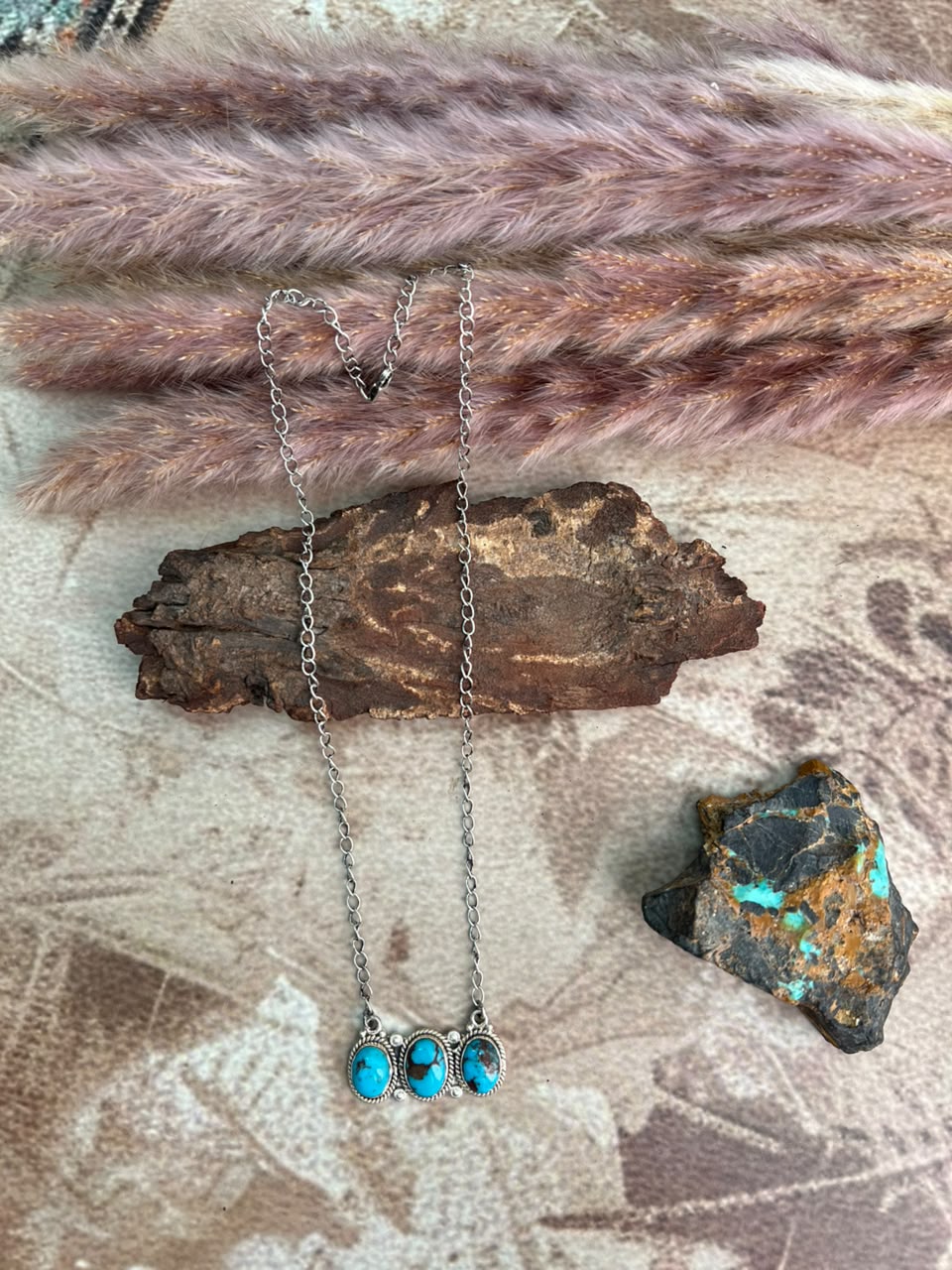 Handmade Sterling Silver Egyptian Turquoise Collection: Necklace Signed Nizhoni