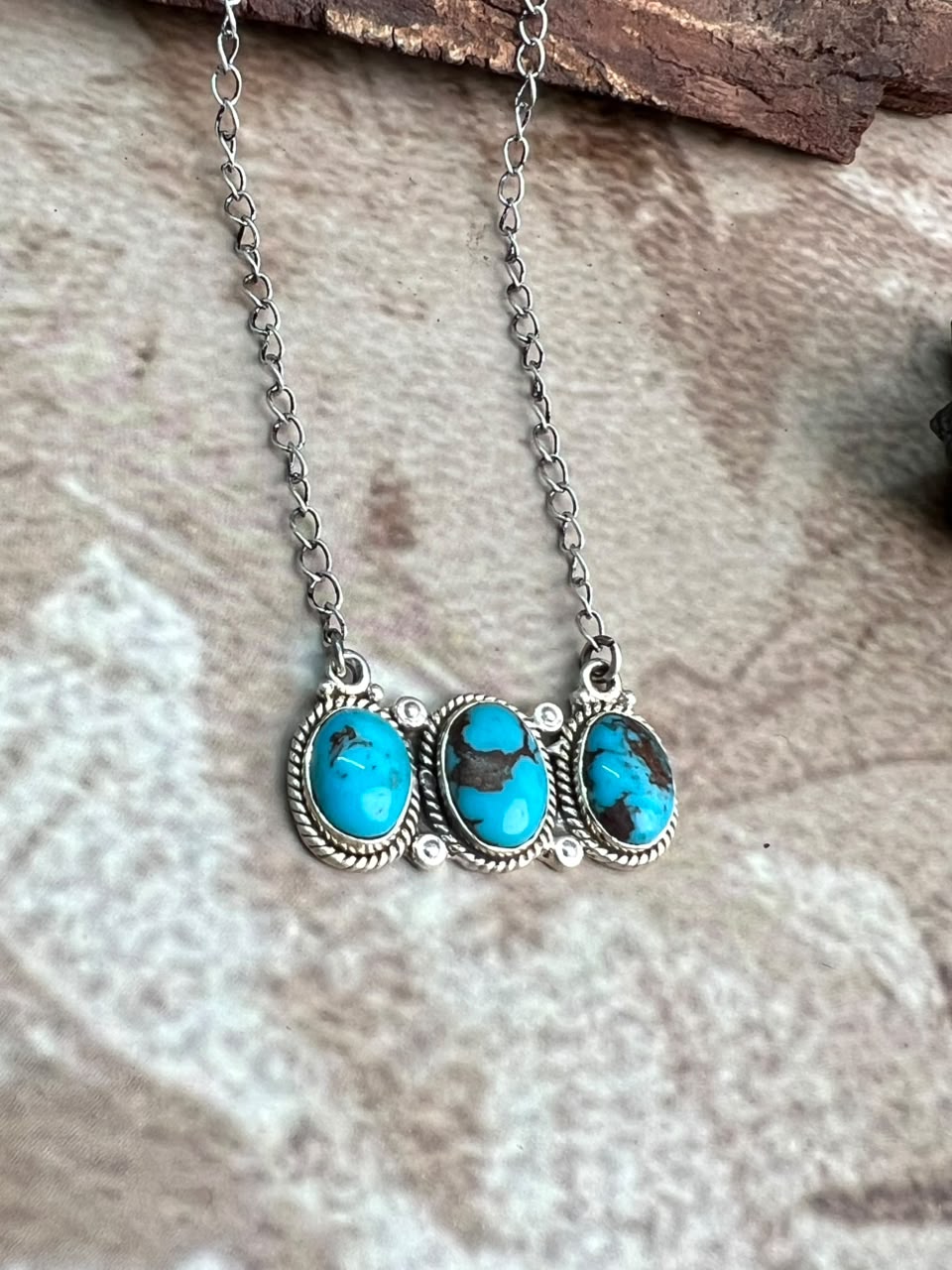 Handmade Sterling Silver Egyptian Turquoise Collection: Necklace Signed Nizhoni