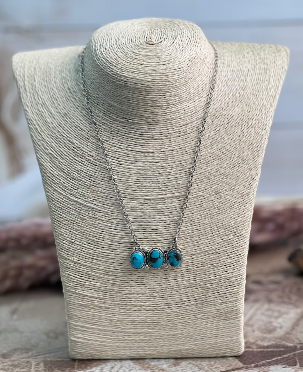 Handmade Sterling Silver Egyptian Turquoise Collection: Necklace Signed Nizhoni