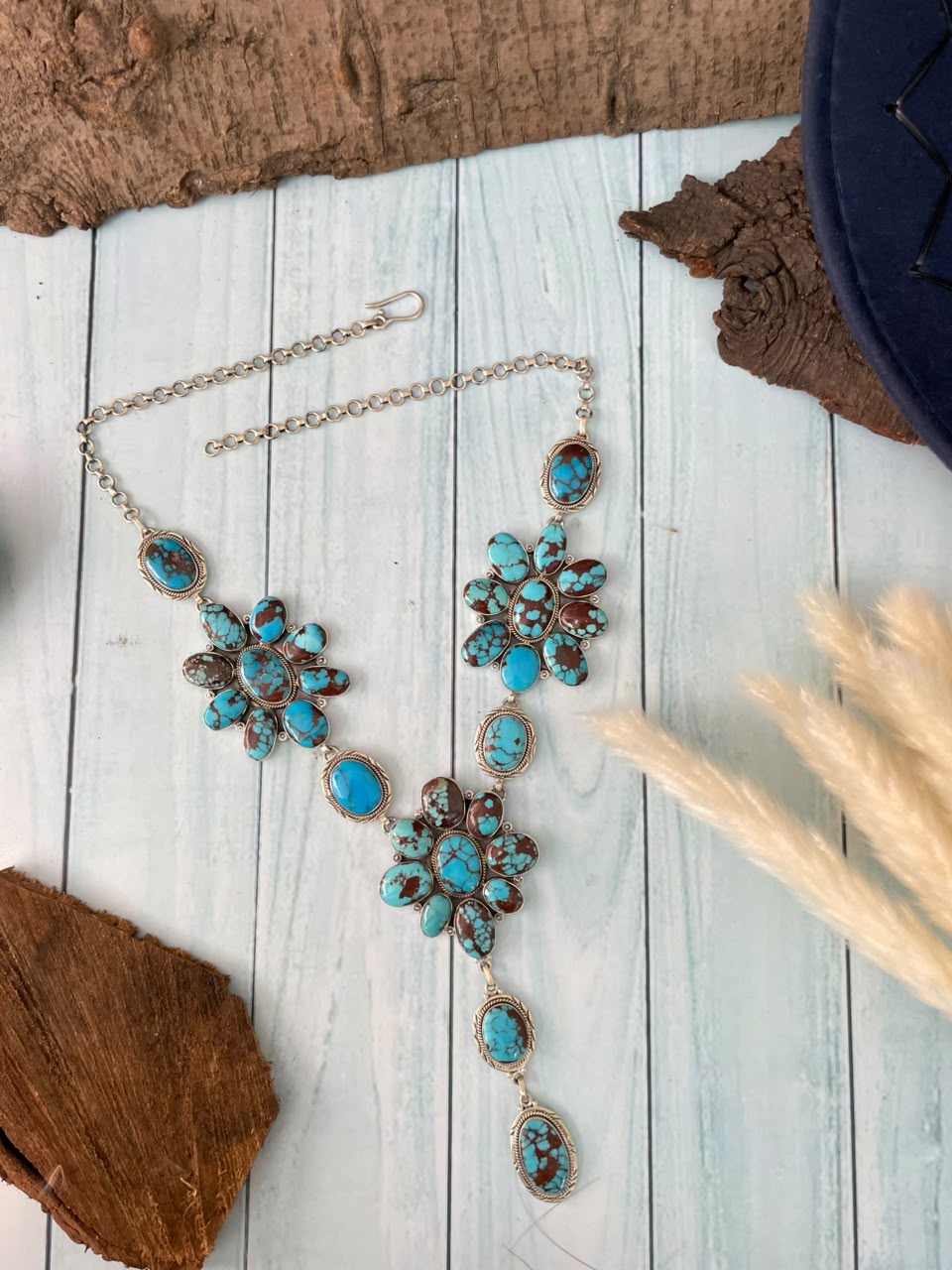 Handmade Sterling Silver Egyptian Turquoise Collection: Drop Necklace Signed Nizhoni