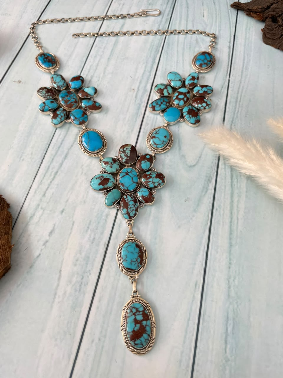 Handmade Sterling Silver Egyptian Turquoise Collection: Drop Necklace Signed Nizhoni