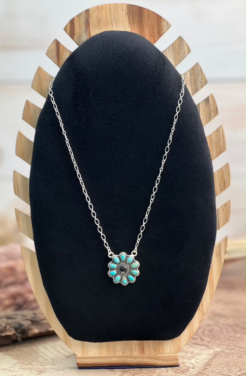 Handmade Sterling Silver Kingman Turquoise with White Buffalo Necklace Signed Nizhoni